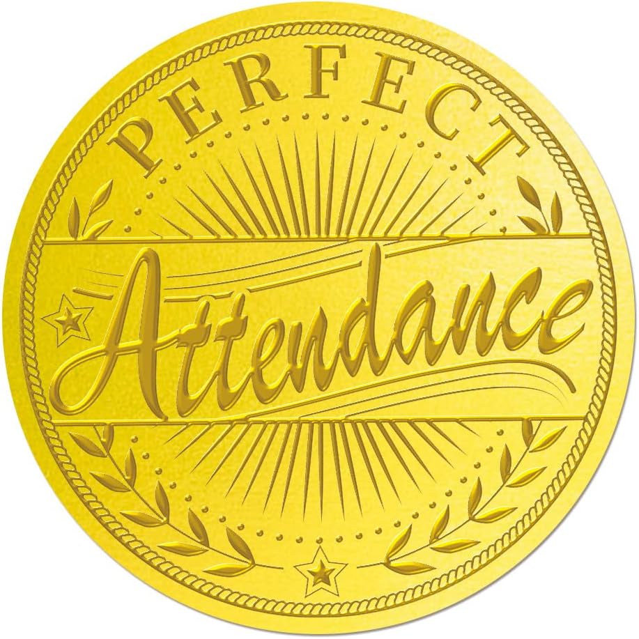 CHGCRAFT 150CS Perfect Attendance Gold Embossed Envelope Seal Stickers