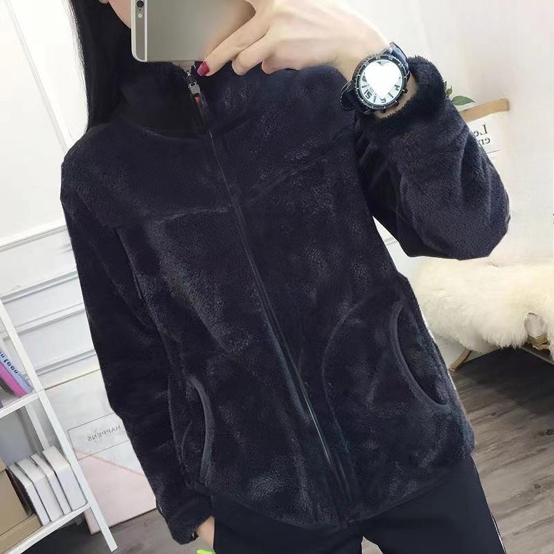 Women's Trendy Winter Coats with Velvet and Thickened Double-sided Velvet Stand-up Collar Warm Sweatshirt for Women Cardigan Zipper Fleece for Women
