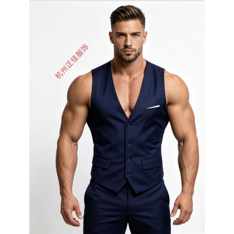 Vestă de costum formală pentru bărbați, cu decolteu în V, cu un singur rând de nasturi