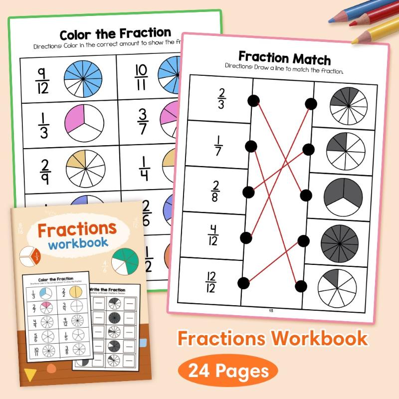 Montessori Fractions Workbook Arithmetic Learning Teaching Aids Grade 3-4 Primary School Math Cognitive Training Test Book