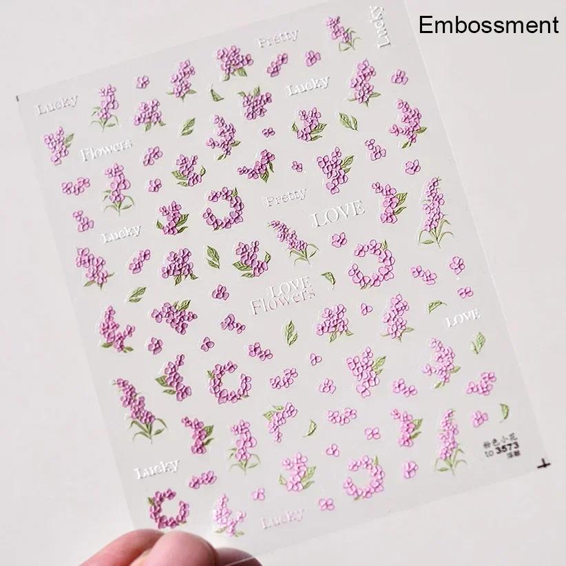 1pcs 5D Bronzing Shininy Flower Nail Art Stickers Pink Sakura Self-Adhesive Nail Decorations Decals Accessories