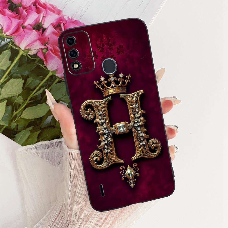 For ITEL A48 Royal Crown Initial Letter Couple Phone Case For Itel A48 Black Silicone Soft Covers Bumpers