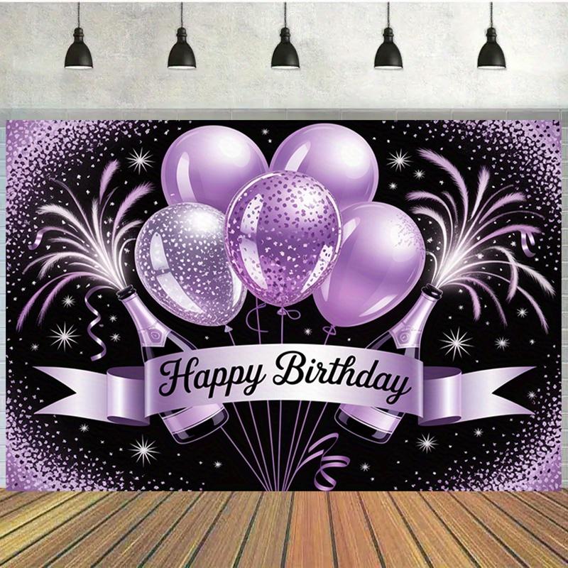 1 Piece Happy Birthday Party Banner - Vibrant Purple and Black Balloon Design, Sparkling Stars, Durable Polyester Backgr