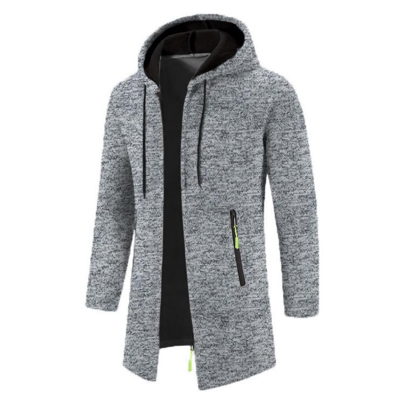 Giacca da uomo con cappuccio, di media lunghezza, sottile, oversize, in velluto, sottile, autunnale, cardigan lavorato a maglia