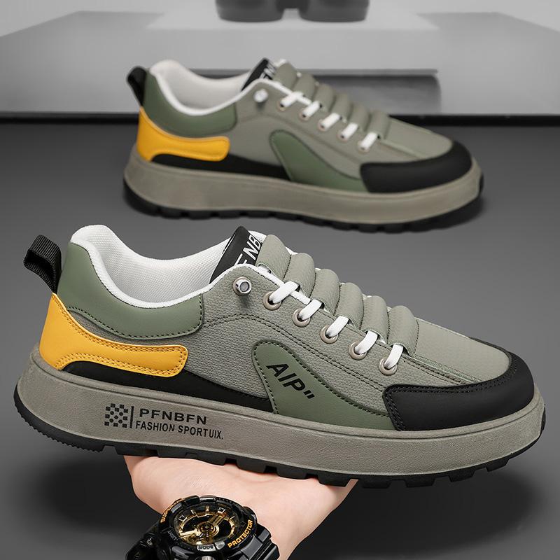 Shoes for Men Men's Leather Sneakers Trend Thick Soled Outdoor Hiking Height Increasing Casual Sneakers Board Shoes Large Size