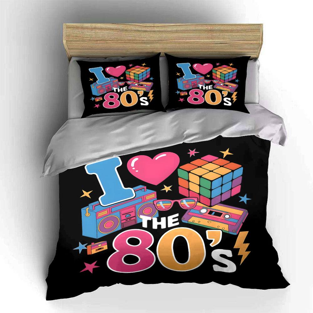 I Love the 80s Retro Design Bedding Duvet Cover Set (1*Duvet Cover 2*Pillowcases, Without Duvet Insert)