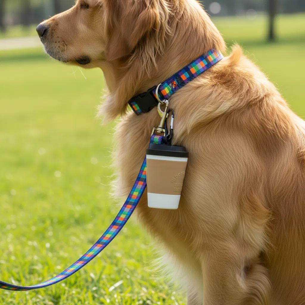 Doggy Coffee Cup Pet Waste Bag Distributor - Portable Dog Feces , with a Safety Lid, In Beige and Black Design,Outdoor Dog Walks