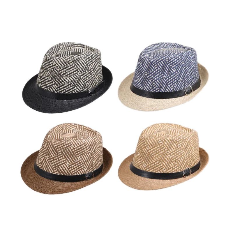 2025 New Korean Trendy Sun Hats British Top Hat Women's Men's Grometric Straw Hat Belt Jazz Hats Couple Beach Hat Fedoras Cap