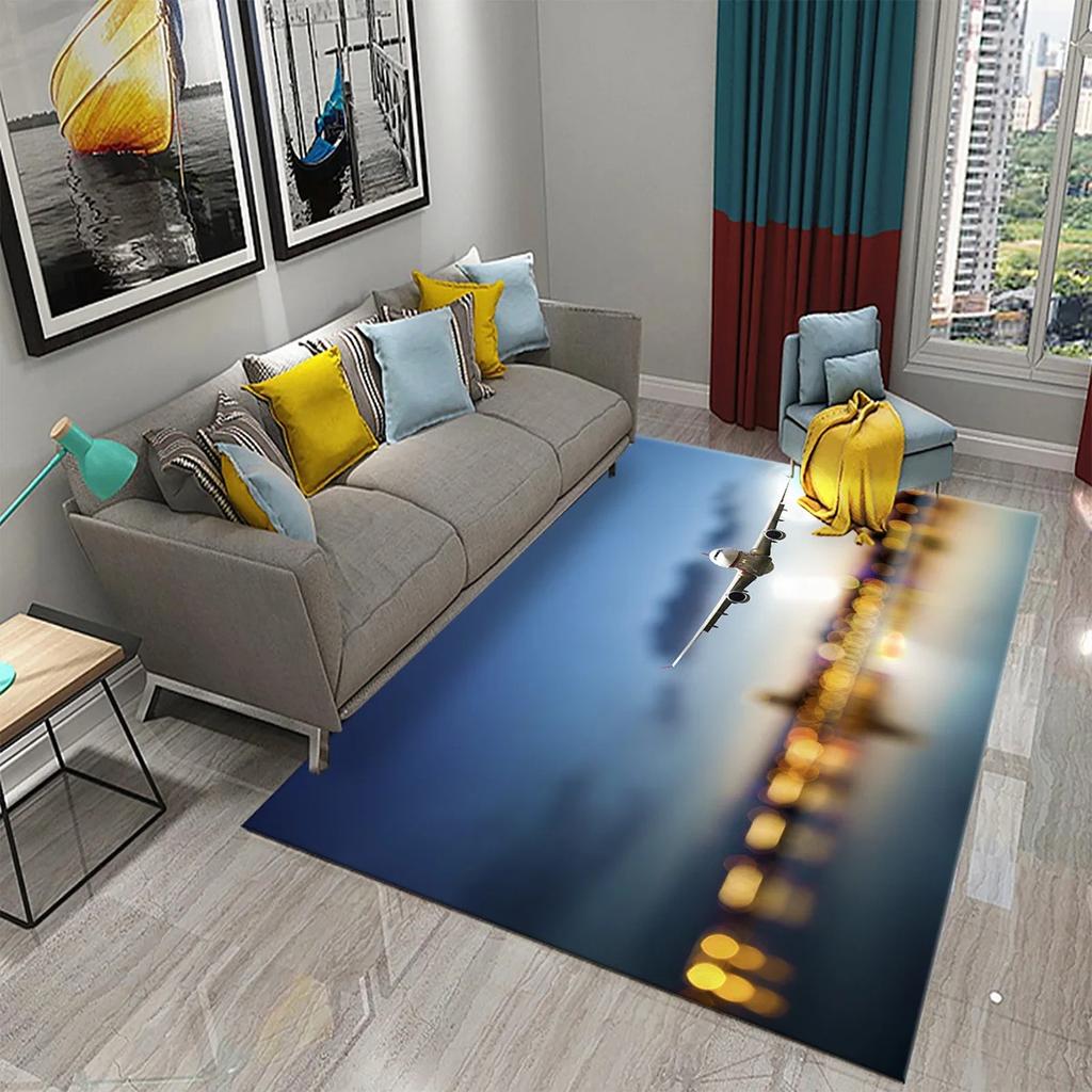 Airplane Carpet Sky Sunset Scene Area Mat For Kitchen Bathroom Entrance Door Anti-Slip Absorbent Mat Teens Bedroom Home Decor