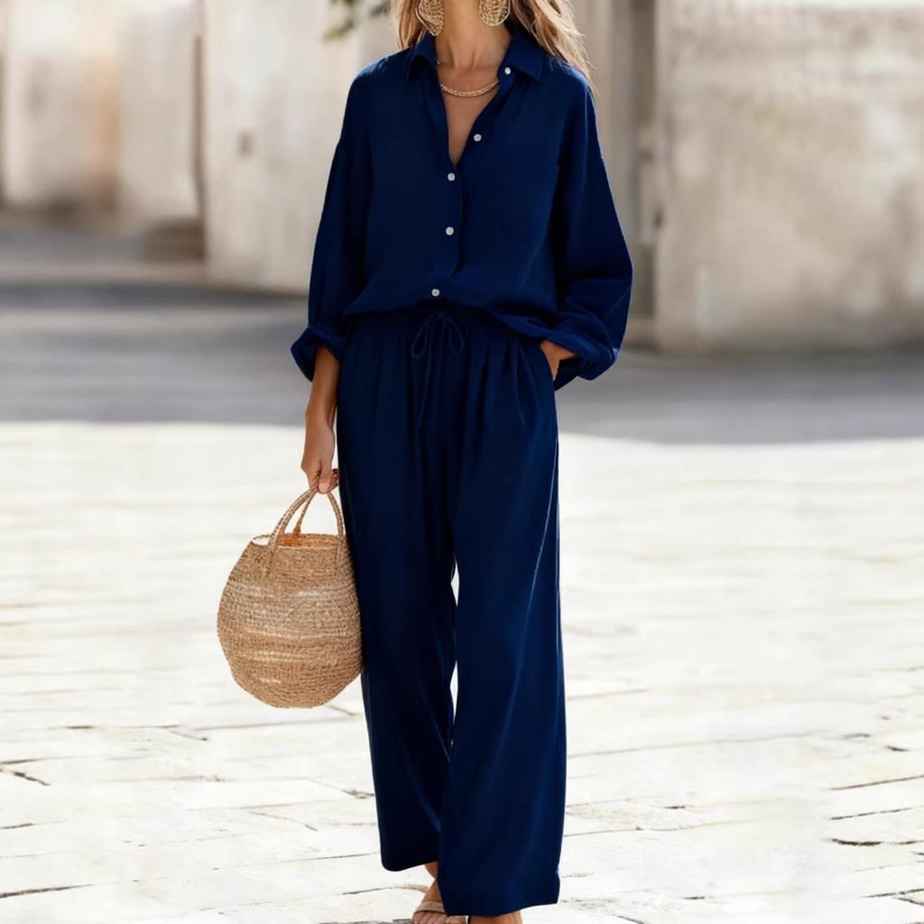 New Solid-color Set of Loose-fitting Long-sleeved Tops for Women