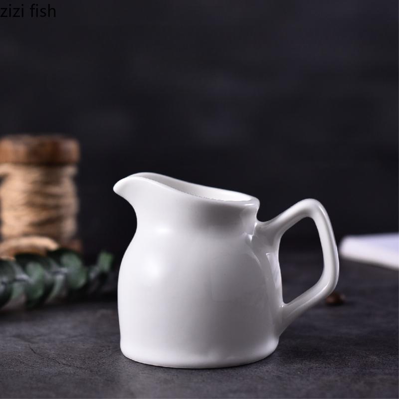 White Ceramic Milk Jar with Handle Milk Pot Seasoning Pot Coffeeware Coffee Milks Cup Western Sauce Pots Sauce Cup Coffee Cups
