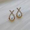 Original French-style Cross Pearl Earrings, New Women's Design, Lightweight Luxury, High-end Earrings, Korean and Japanese Style Jewelry
