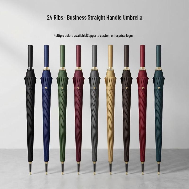 Minshzee Solid Color Long Handle Umbrella 24-Rib Manual