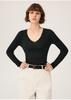 18-Gauge One-Piece Fine-Spun Chicken Heart Collar 100% Wool Women's Long-Sleeve V-Neck Slim-Fit Base Layer Shirt