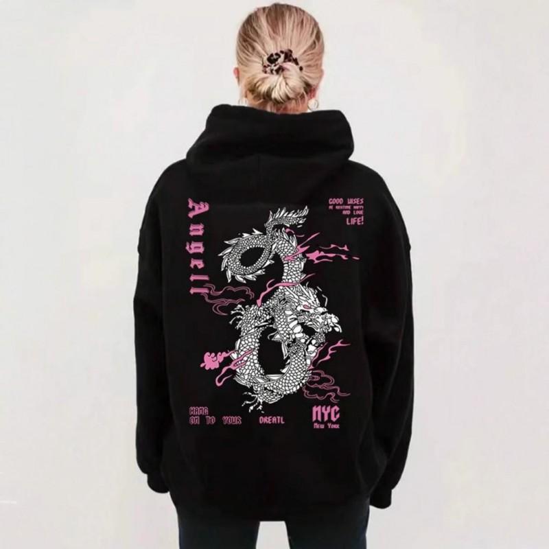 Unisex Oversized Hooded Sweatshirt With Anime Print Streetwear Loose Fit Winter Casual Top
