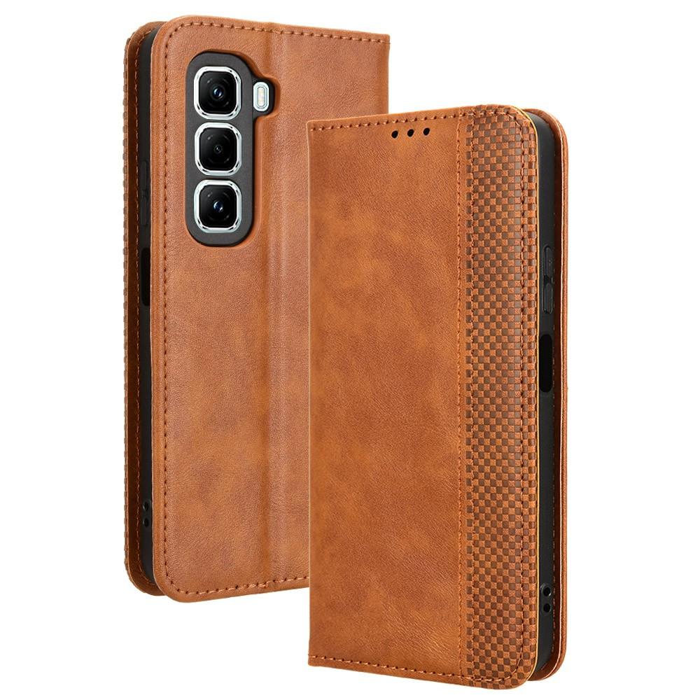 

For Infinix Hot 50 Pro+ 4G X6880 Leather Case Wallet Stand Retro Texture Phone Cover Brown