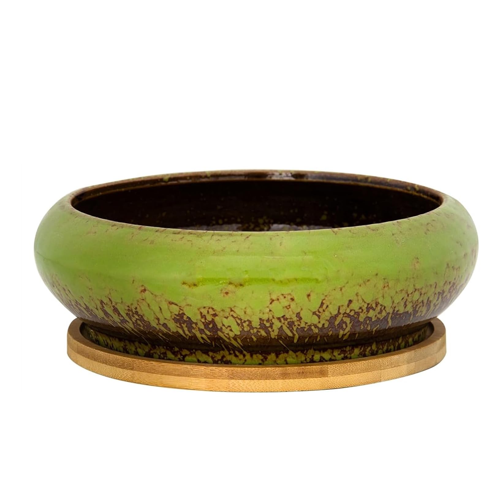 

Facecolor Глазурованный Бонсай Современный Керамический Цветок Глазурованный Кактус Внешний 15см Внутренний 6см с Дренажем и Дном Мелкая Посадочная Емкость для Бонсай для Комнатного и зелёный