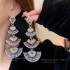 Silver needle diamond fan fringed earrings retro exaggerated temperament earrings niche light luxury high-end earrings women