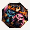 Halloween,Stitch Fully Automatic Themed Umbrella - 8 Ribs Durable Iron Frame, Tri-fold Compact Design, Perfect As a Gift, Travel Umbrella, U
