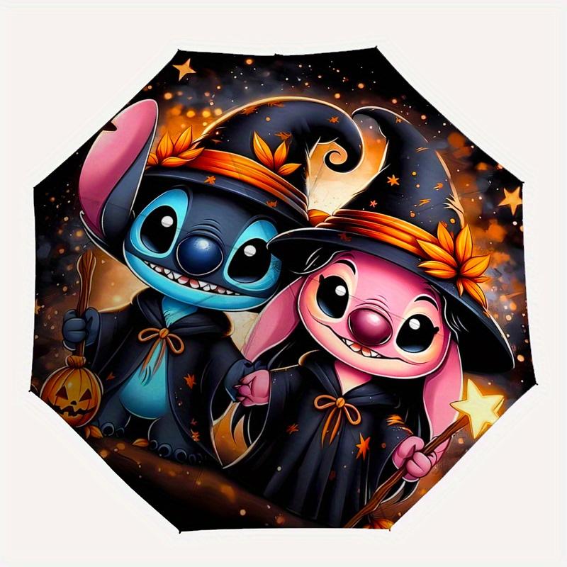 Halloween,Stitch Fully Automatic Themed Umbrella - 8 Ribs Durable Iron Frame, Tri-fold Compact Design, Perfect As a Gift, Travel Umbrella, U