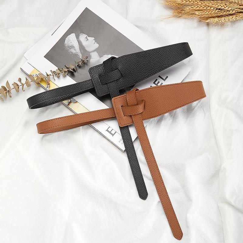 Retro Design Women Belt Fashionable Korean Style Women's Faux Leather Belt Irregular Shape Adjustable Knot Long for Suit