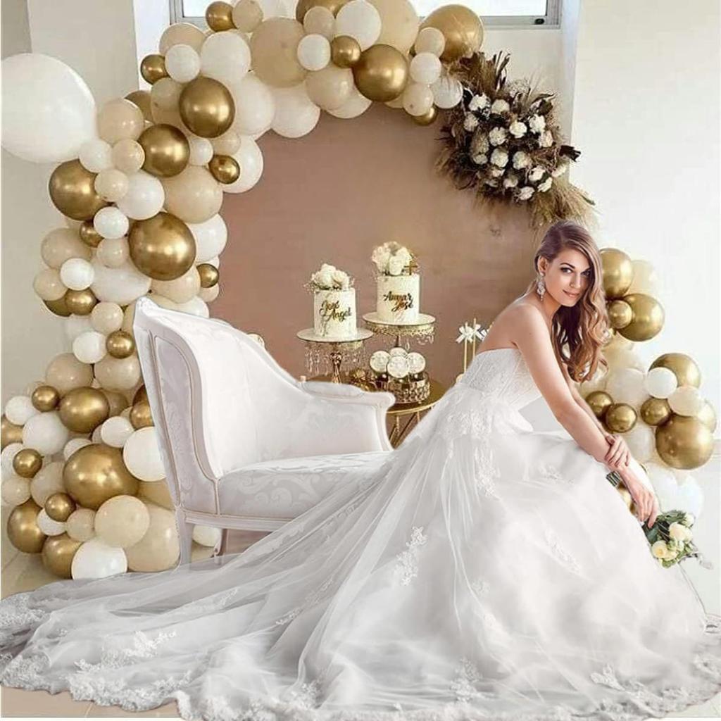 183Pcs Sand White Gold Latex Balloon Set Suitable for Birthday Parties, Weddings, Valentine's Day Party Decoration