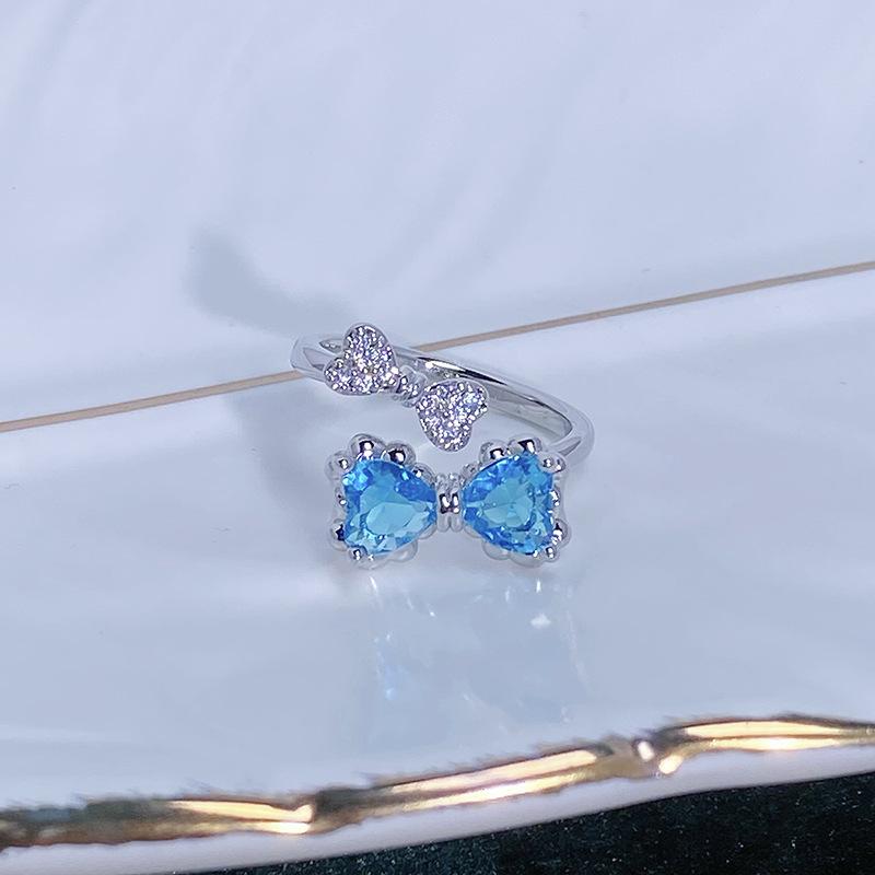 Caibao Personalized Sea Blue Micro-Inlaid Zir*****Pen Ring Female Geometric Niche Light Luxury High-End Ring Female