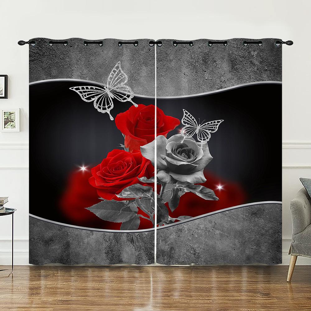 Curtains Love Rose Valentine Hunliji Curtains Bedroom Living Room Blackout Curtain Perforated