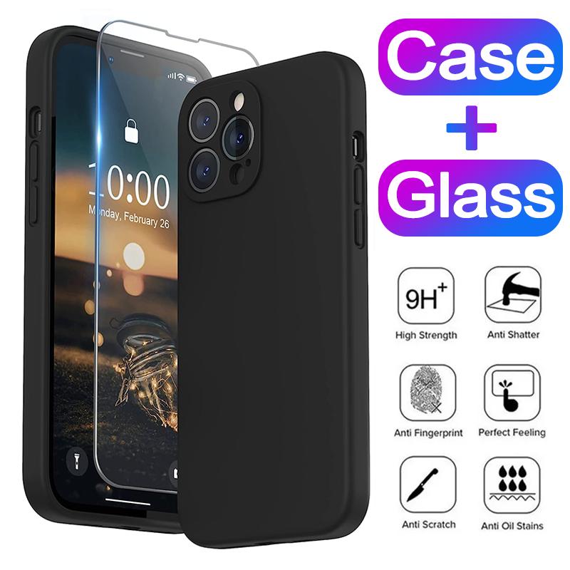 

Black Shockproof Soft Phone Case For Iphone 11 12 13 14 15 Pro Max iPhone 6 7 8 Plus Protection Cover Case and Tempered Glass For iPhone 12 Mini&Case & Screen Protector