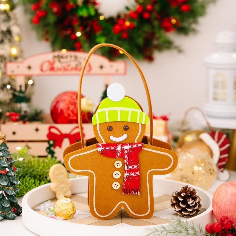 1Pc Christmas Decoration Cartoon Double Sided Gingerbread Handbag Christmas Children's Candy Bag Gift Bag