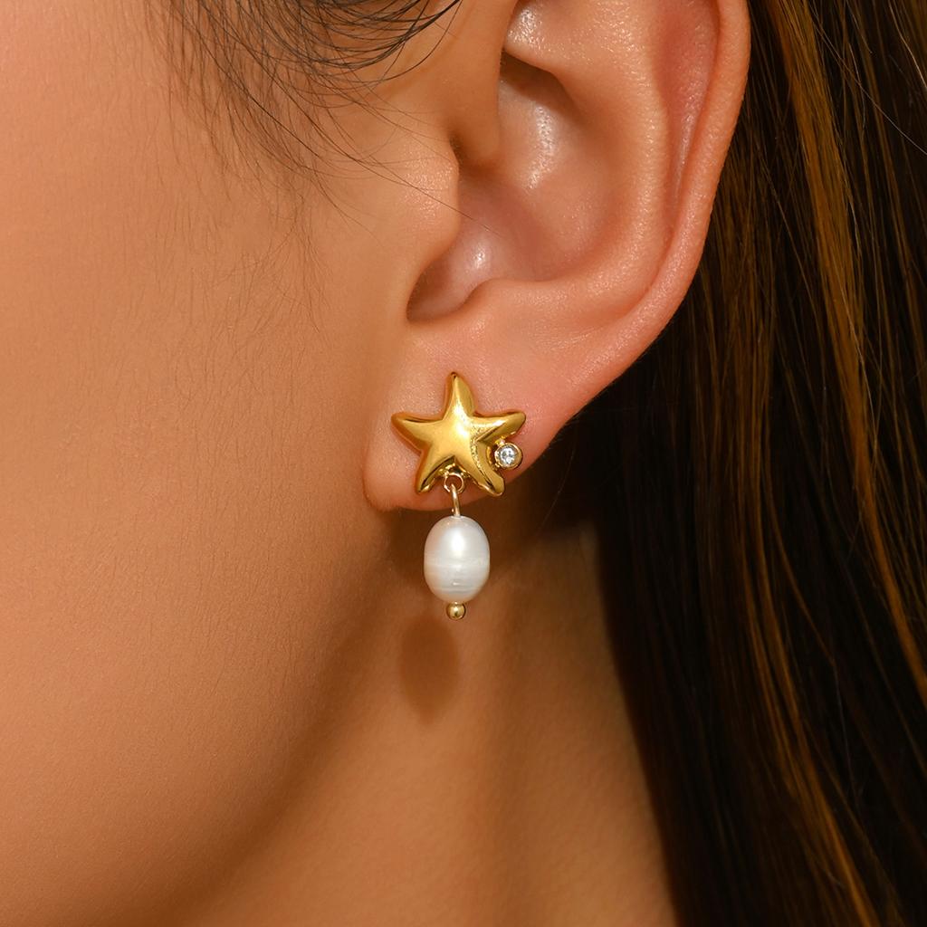 Y2K Gold Color Mini Stud Earrings Cute Heart Star Moon Flower Pearl CZ Dainty Earrings For Women Daily & Casual Wear All Season