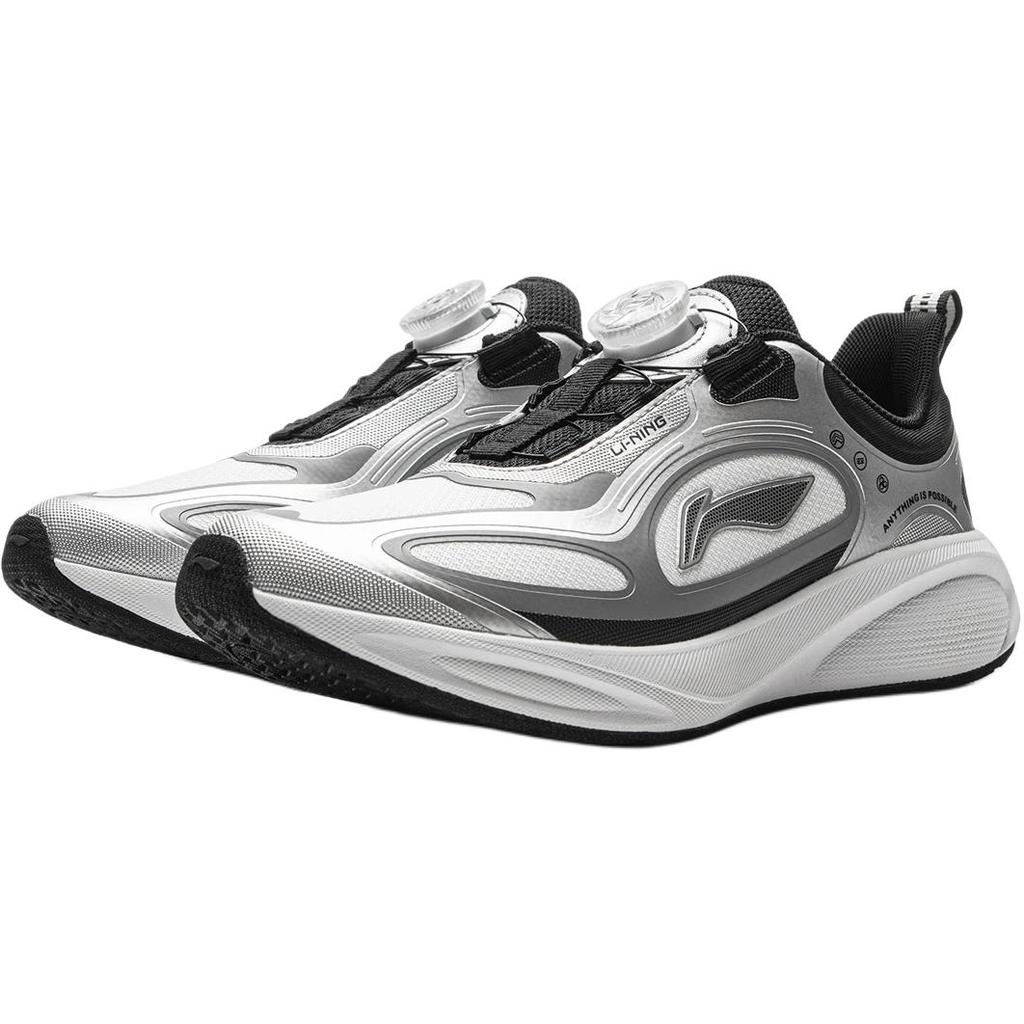 Li Ning Kids Running Fashion Trend Shock Absorbing Breathable Low Top Running Shoes Kids Running Shoes Silver Black White YKFV145-5