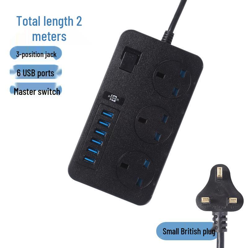 Multinational Power Strip: UK, EU, US Sockets with USB Converter & HK Plug Extension Cord