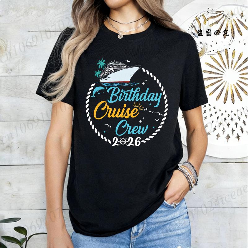 

Birthday Crew 2026 Shirts,My Birthday Cruise Crew T-Shirts for Women,Family Party Tops Tees,Friends Cruise T-Shirts,short Sleeve XL