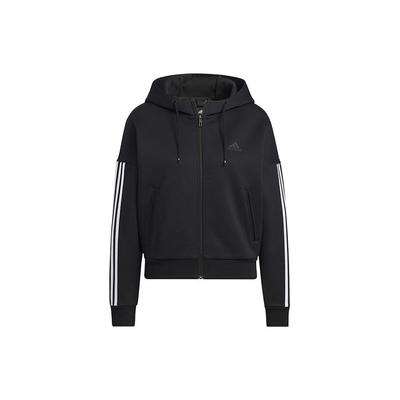 Three-Stripe Logo Print Hooded Jacket Women Jacket Black HM7046