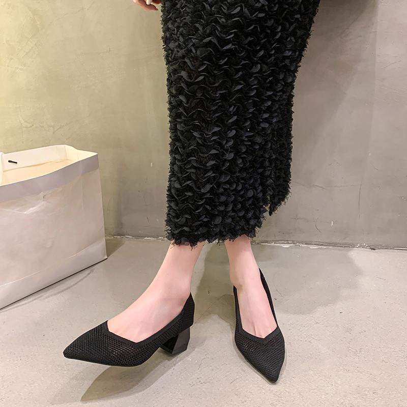 Mode Damen Schuhe 2025 Übergröße Mesh Damen High Heels Atmungsaktive Büro Pumps Damen Spitzschuh Slipper Blockabsatz Damenschuhe