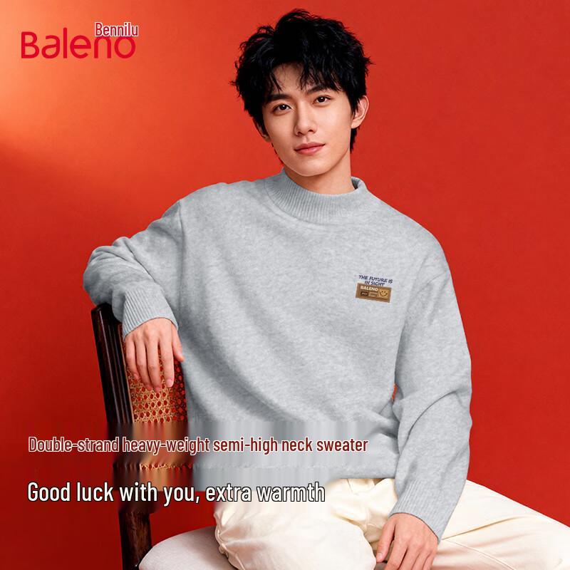 Baleno Men s Double-Strand Semi-High Collar Knit Sweater 2XL