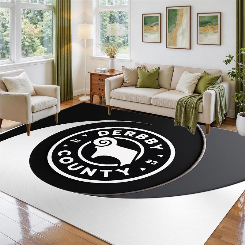 Derby County Football Design Crystal Velvet Rug Soft Decorative Mat for Bedroom Entrance