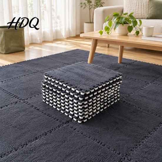 Einfache Installation Teppiche Plüsch Puzzle Bodenmatte Ineinandergreifende Teppichfliesen Anti-Rutsch EVA-Schaum Puzzleteile DIY Teppiche Teppichquadrate für Schlafzimmer Spielzimmer