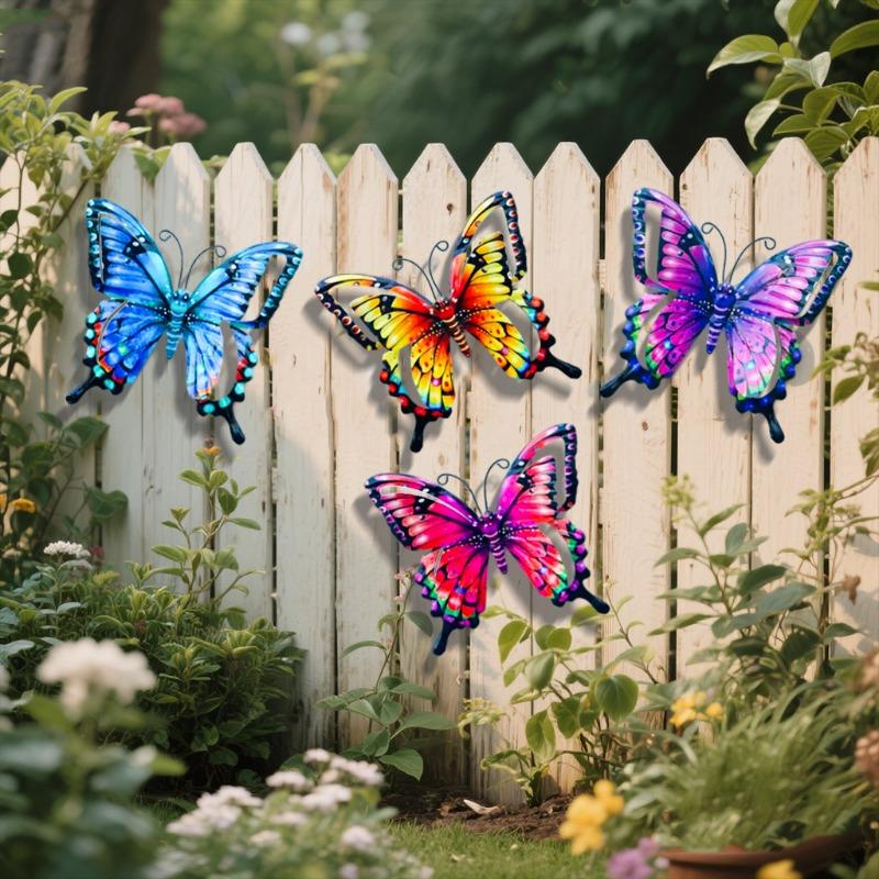 3D Iron Butterfly Wall Art, Vintage Metal Garden Wall Decor Hand-Painted Outdoor Hanging Ornament for Patio Yard Home-Rustproof