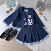 Girls' Rabbit Police Officer Outfit: Stylish Spring/Autumn Coat & Pleated Skirt Set for Baby Girls - Two-Piece (AQB063)