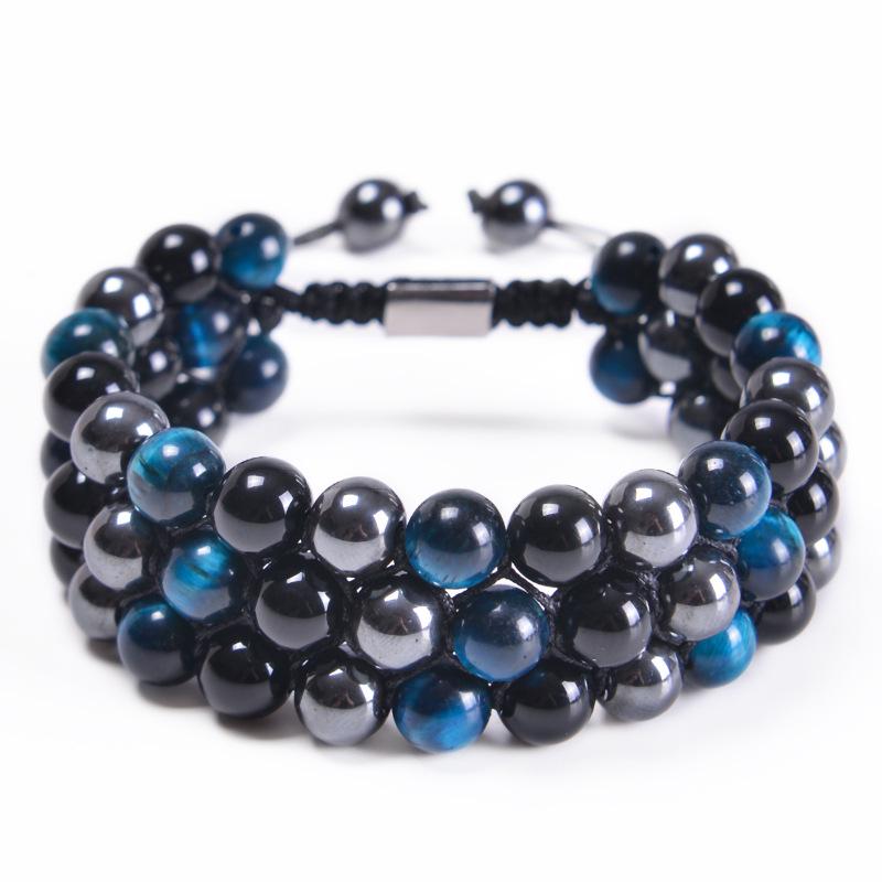 Men's Adjustable Yoga Bracelet with Natural Tiger Eye & Agate Stones