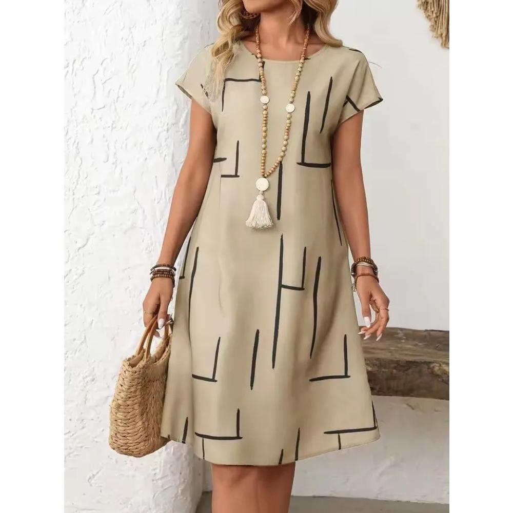 Comfortable Versatile Striped Printed Fashion Dress Casual Loose Crew Neck Casual Dresses
