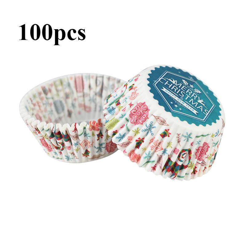 100 Stück Weihnachtsmuffin-Papierförmchen Muffin-Cupcake-Förmchen Weihnachtsmann Weihnachtsbaum-Muster Frohe Kuchenform Backparty-Dekorationen