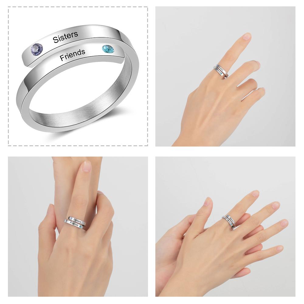 Stilvolle Damen Modische Personalisierte Ringe Edelstahl Schmuck Kundenspezifisch 2 Namen Geburtssteine Anhänger Verlobungsringe Versprochenes Gewinnspiel