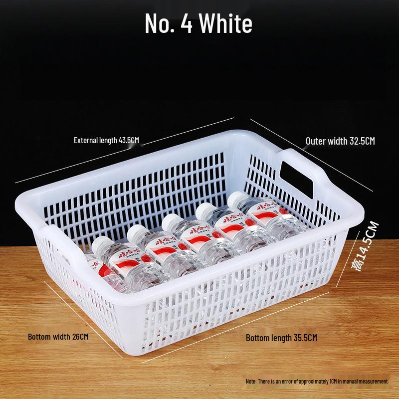Large White Plastic Rectangular Kitchen Basket for Draining, Washing, and Storage