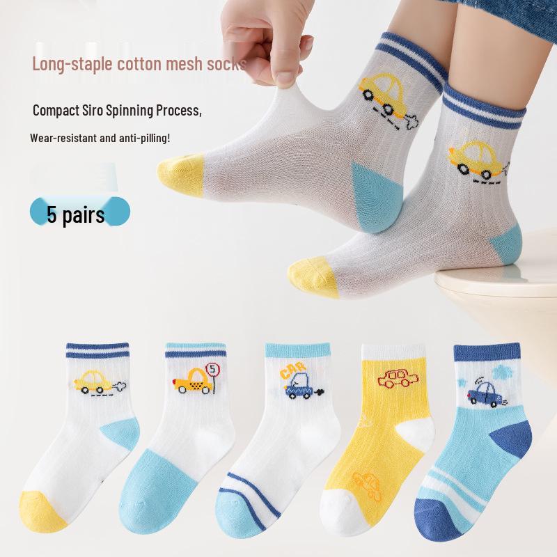 Children's Breathable Mesh Socks (5 Pairs) – Spring/Summer Thin Design for Boys and Girls