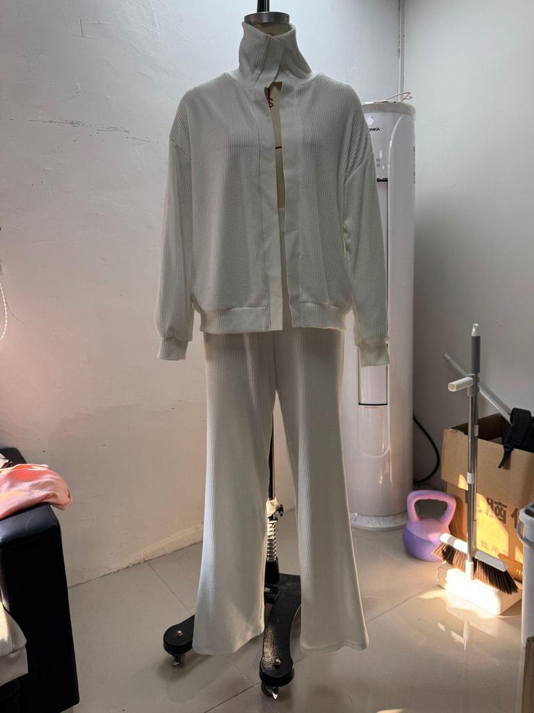 2025 European American Fashion Women's Autumn Winter High Neck Knit Wide-Leg Suit