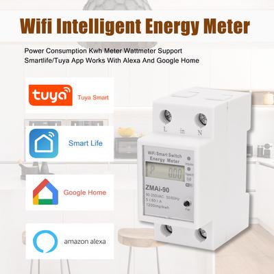 Μονοφασικό Din Rail Wifi Έξυπνος μετρητής ενέργειας Κατανάλωση ισχύος Μετρητής Kwh Βατόμετρο Υποστήριξη Smartlife/Tuya App Alexa Google Home