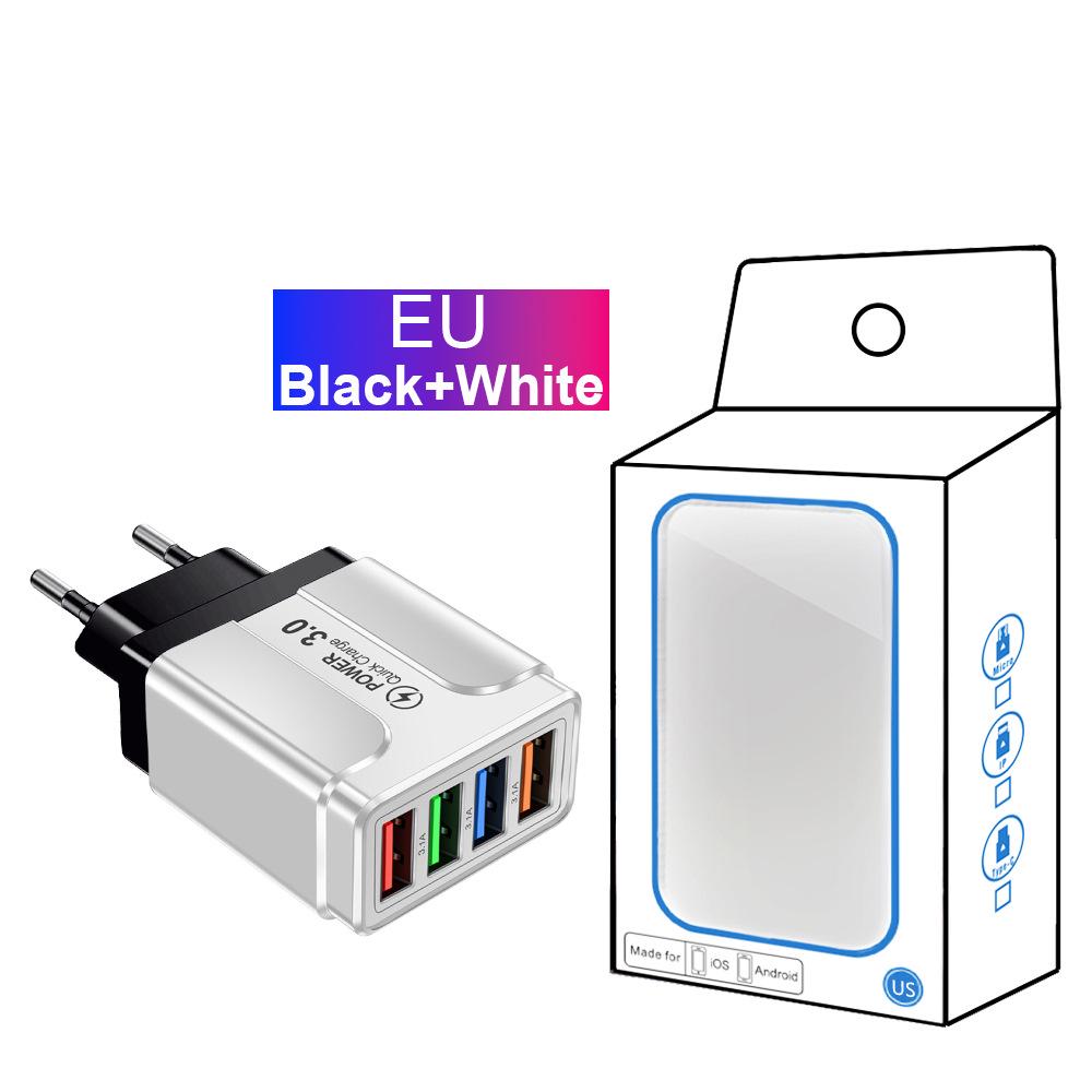 Multi-Standard 4-Port USB Charger: 3A Mobile & Tablet Travel Adapter